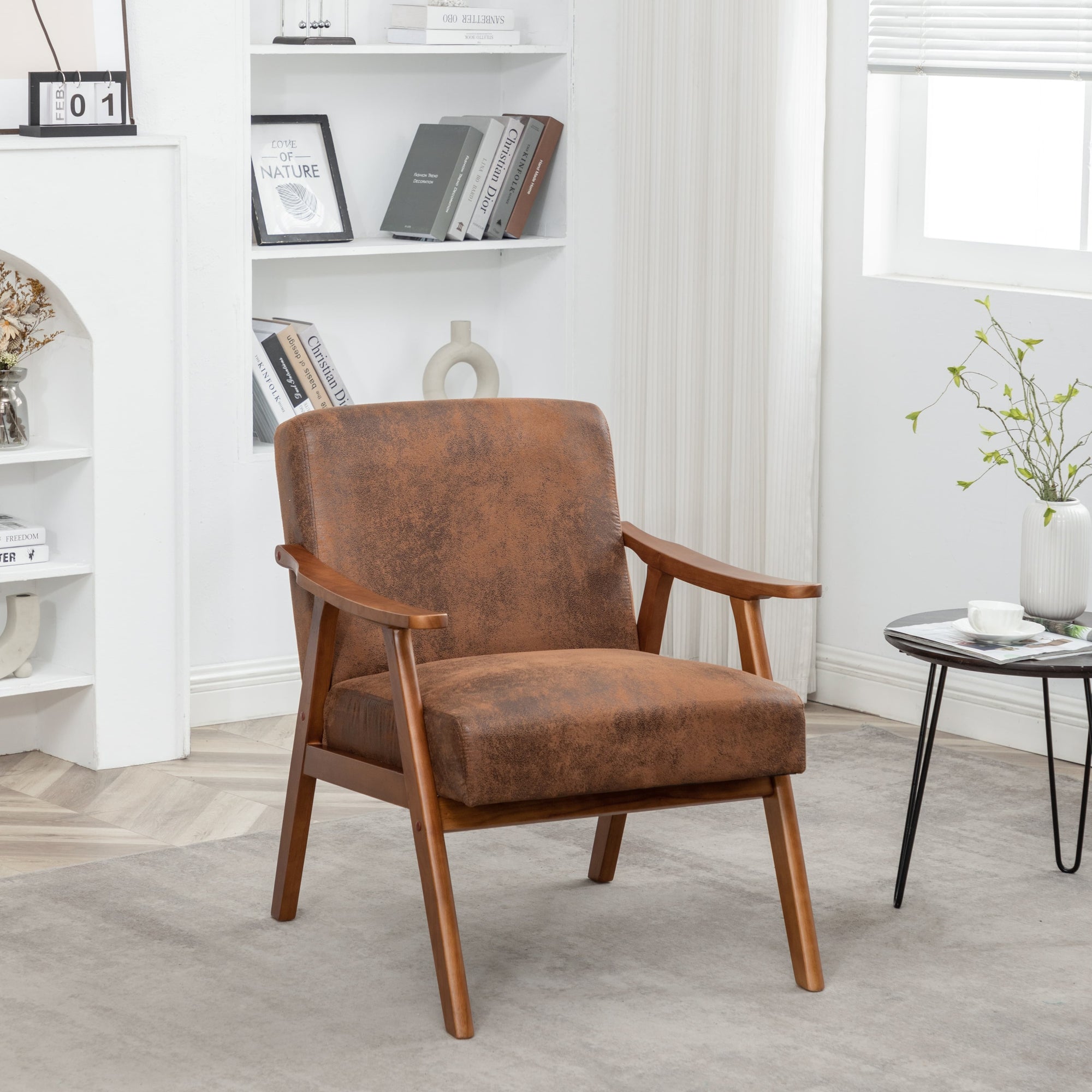 Mid-Century Modern Accent Chair - Solid Wood Frame, Extra-Thick Backrest, Ideal for Living Room, Bedroom, or Reading Room