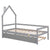 Twin House Wooden Daybed with Trundle and Guardrails in Gray