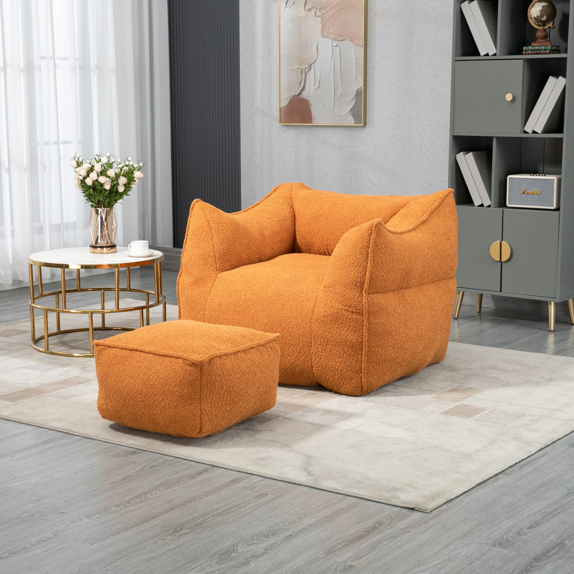 Durable High-Back Bean Bag Chair for Indoor and Outdoor Use in Orange