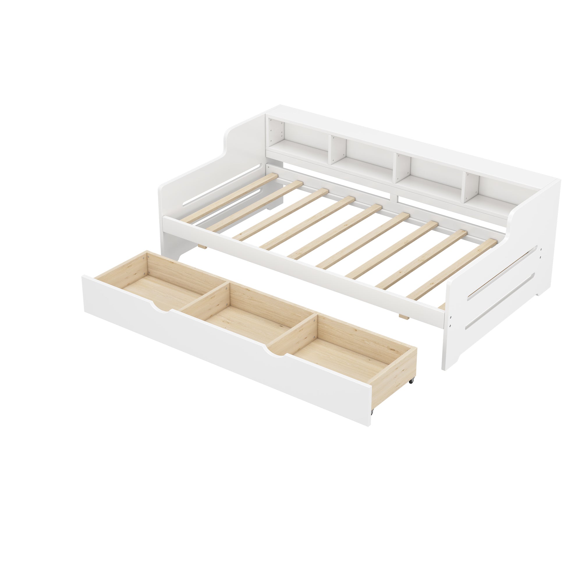 White Twin Daybed with Trundle and Storage Shelves