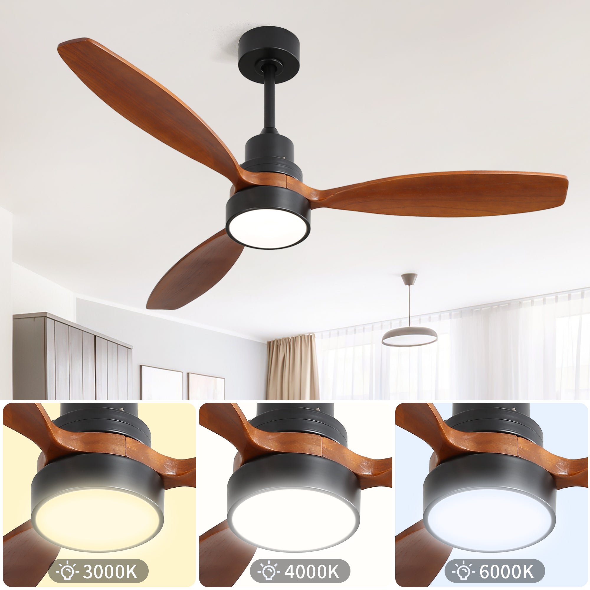 52" Contemporary Style Black Ceiling Fan with Light