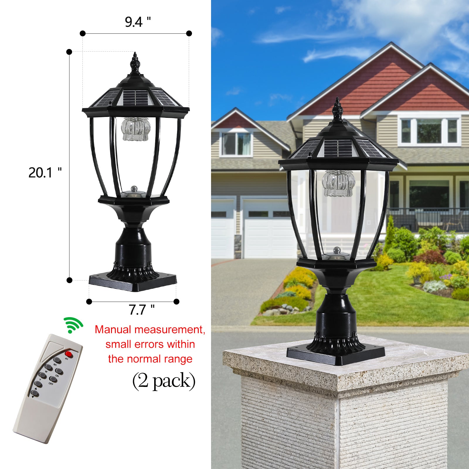 Pair of Classic Style Solar Column Headlights with Dimmable LED