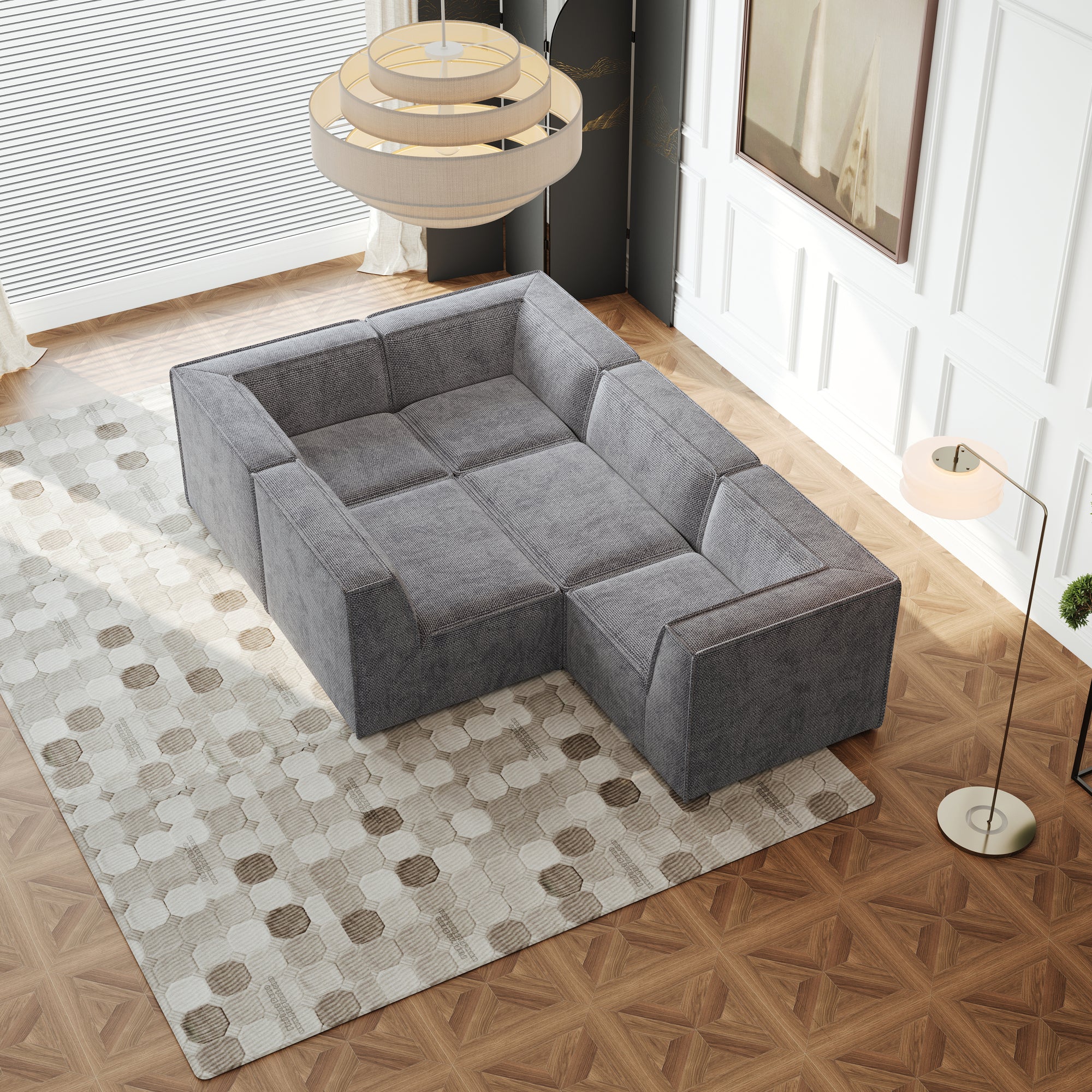 Kinshasa 5-Seat Modular Chenille Sofa in Gray