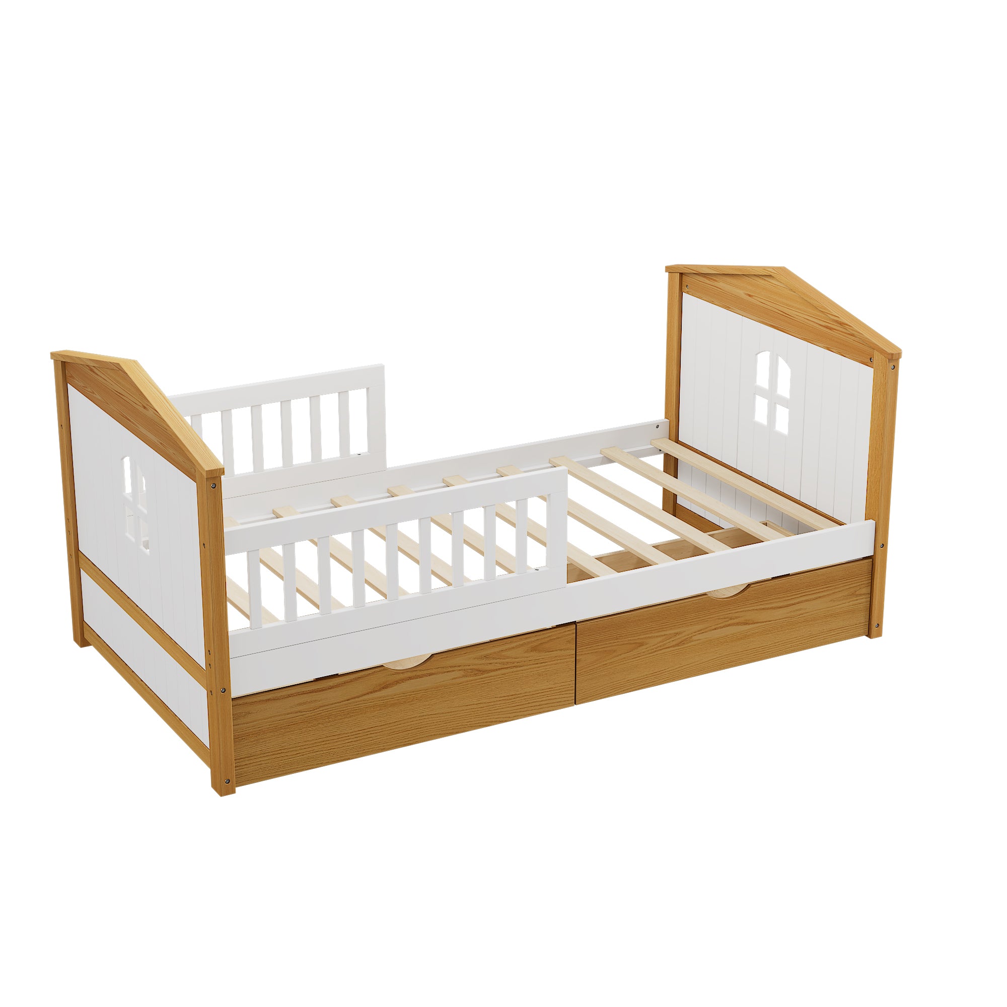 Twin Safety Bed For Toddlers with Fence Guardrails & Storage Drawers