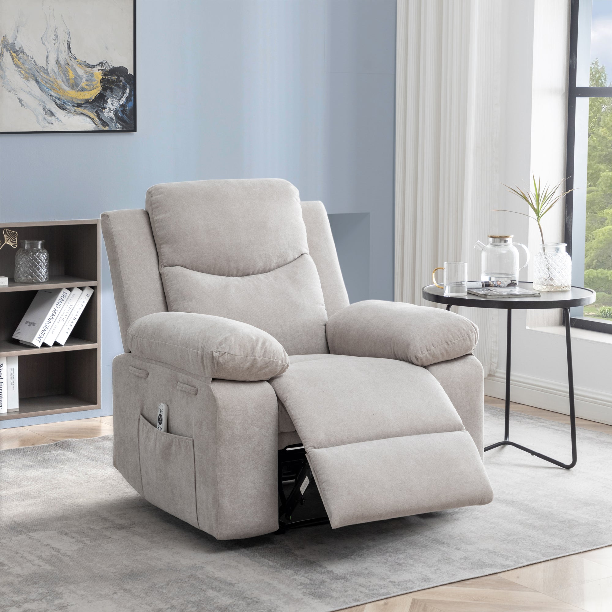 Power Recliner Chair with Adjustable Massage Function - Velvet Electric Armchair With Heating System & Side Pockets