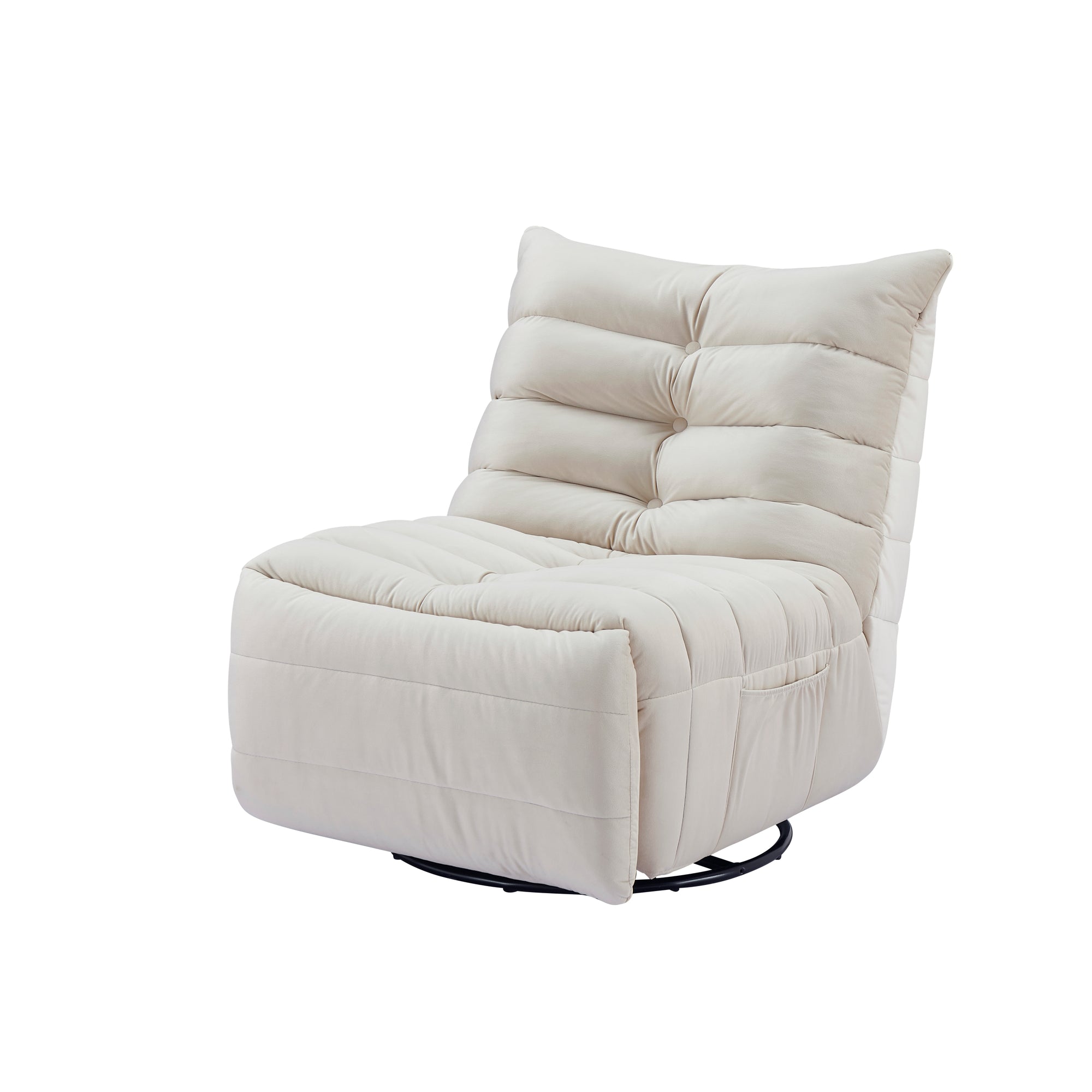 Cosy Elegant Velvet Beige Lazy Chair With Side Pocket