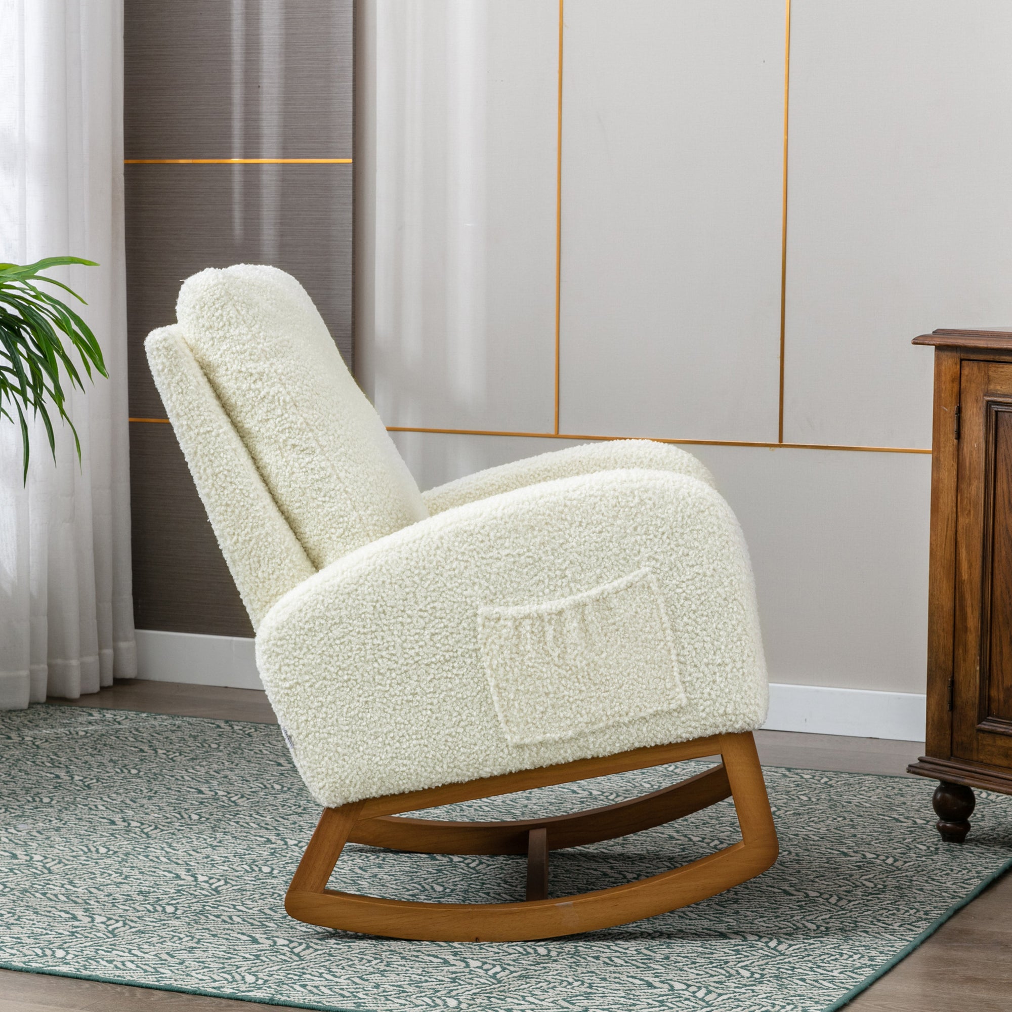 Cream Teddy Upholstered Modern Rocking Chair