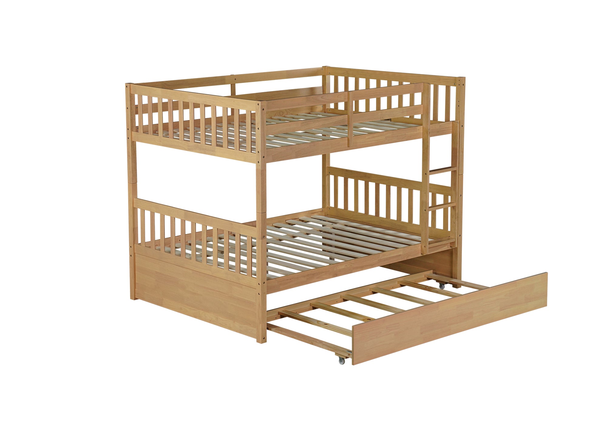 Full Over Full Twin Size Triple Bunk Bed with Ladders and Guardrails in White