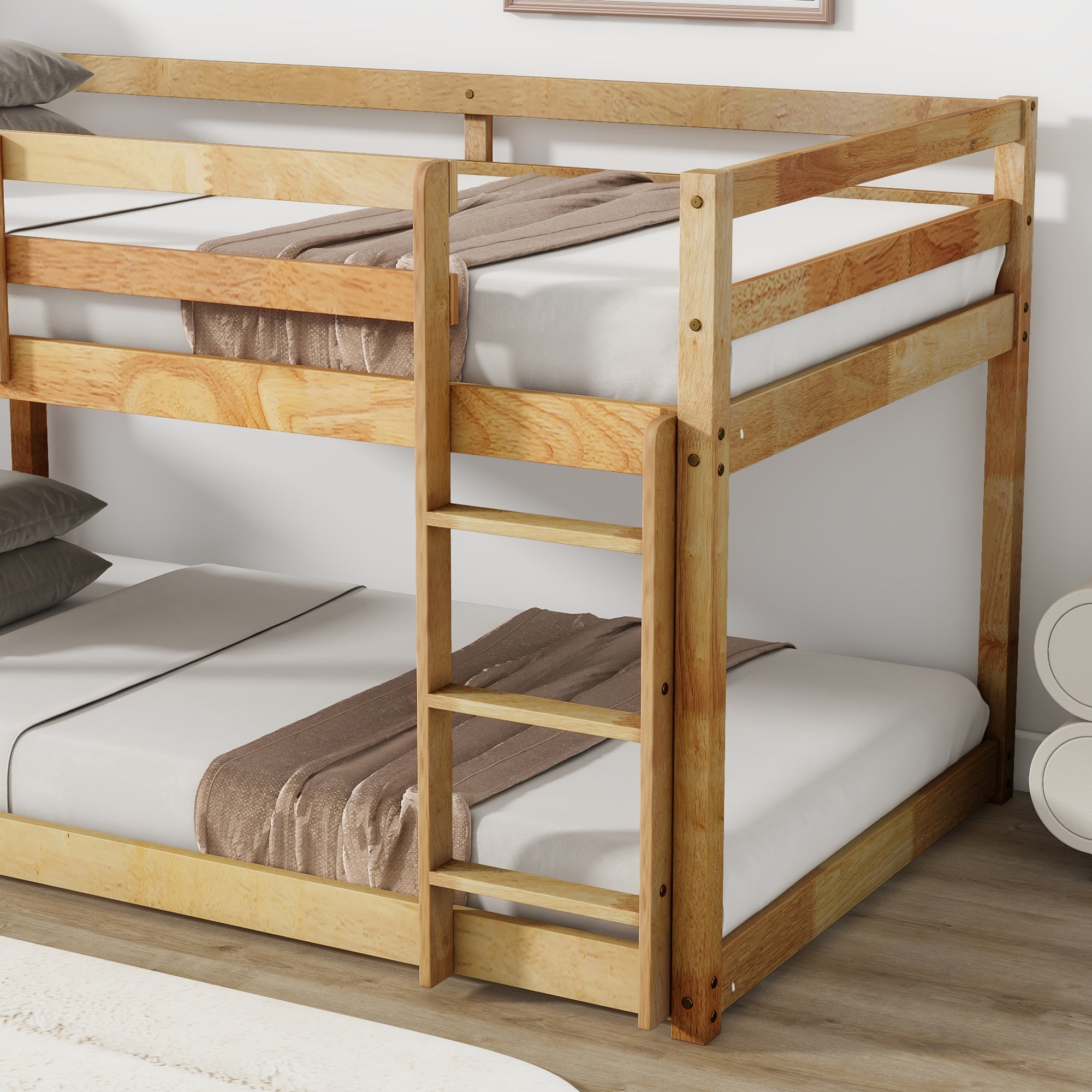 Solid Wood Twin Over Twin Loft Bed in Natural Finish