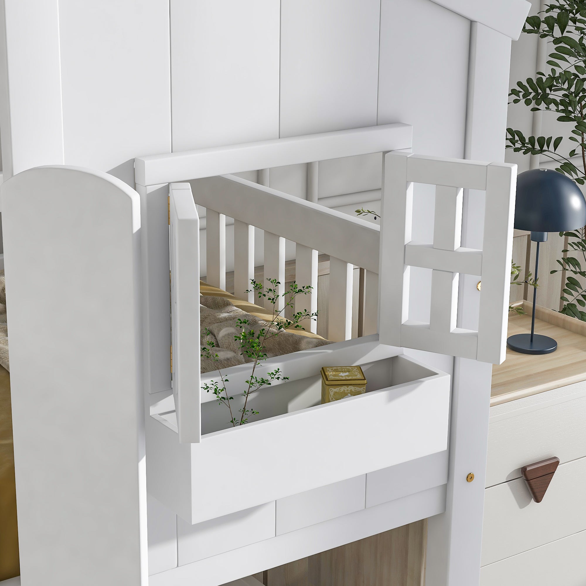 White Twin Over Twin Tree House Inspired Bunk Bed