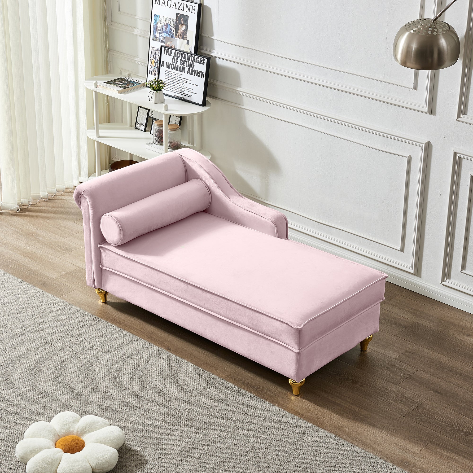 Modern Pink Velvet Chaise Lounge With Storage Compartment