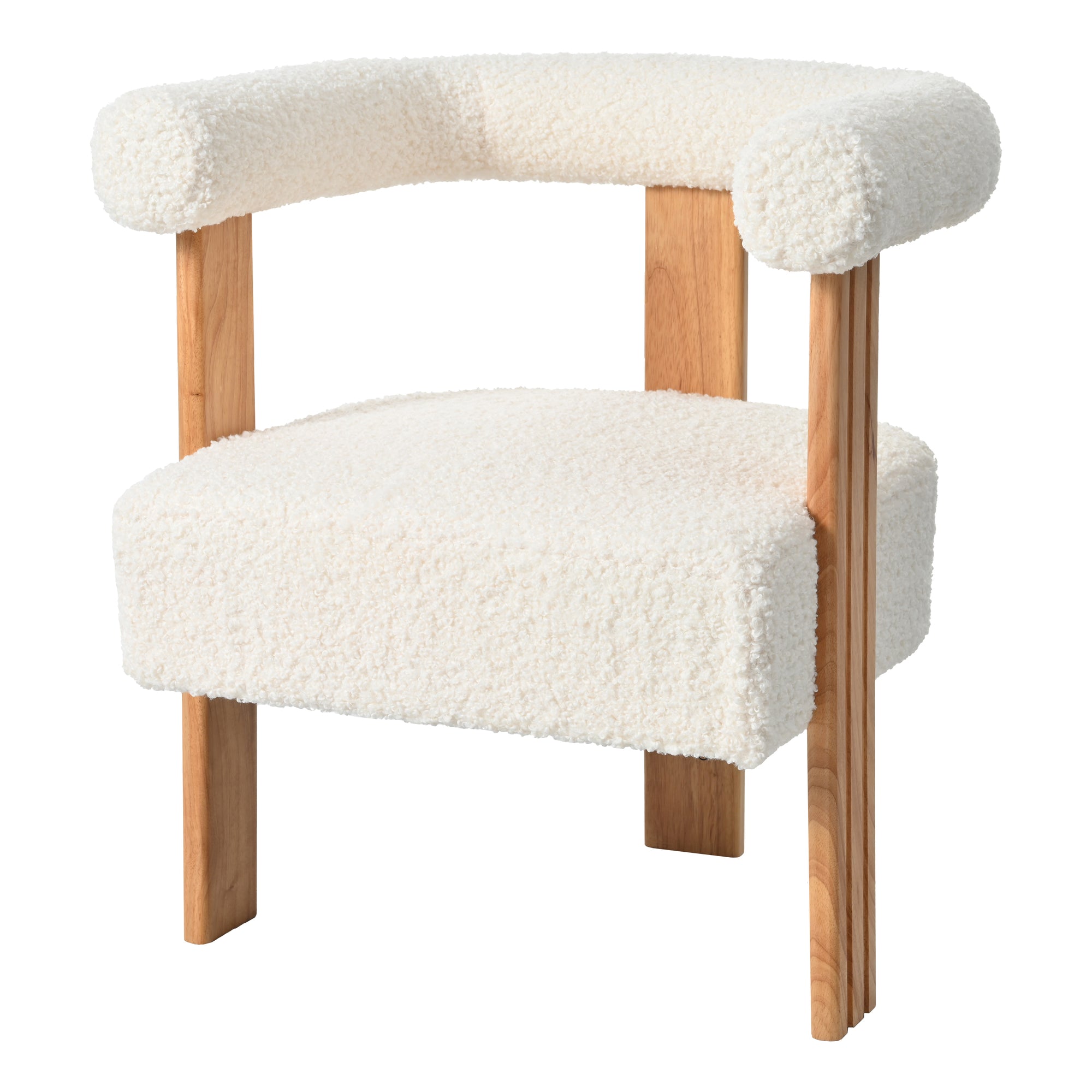 Mid-Century Modern Barrel Accent Chair In White Teddy