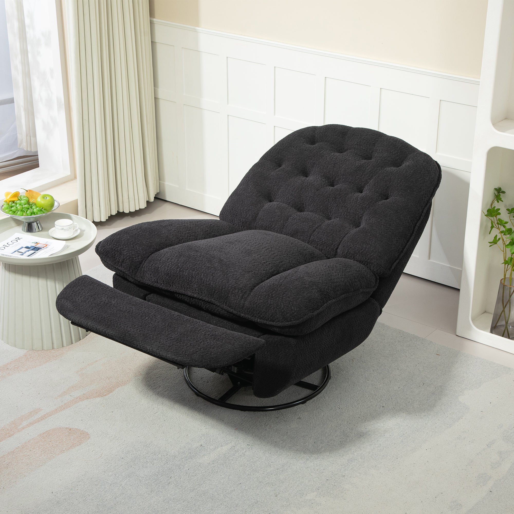 Black Upholstered Push-Back Recliner with Glider & Swivel