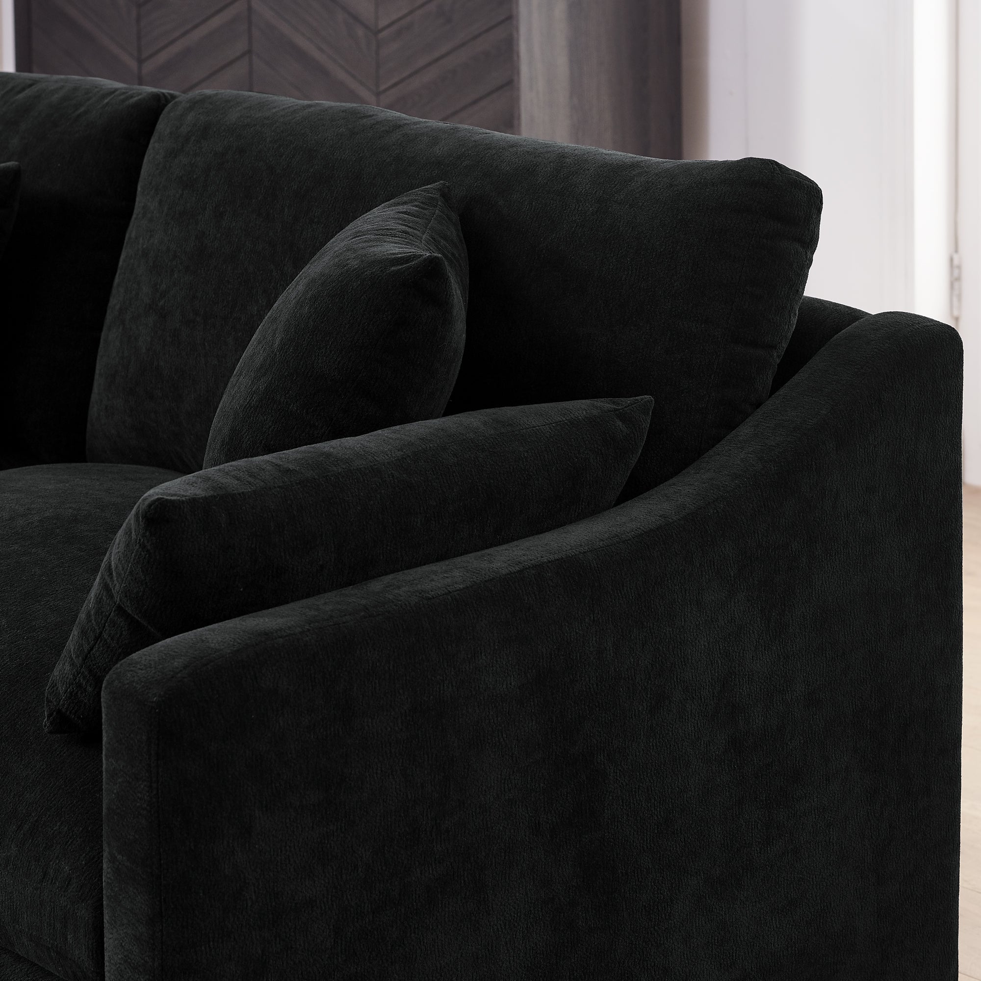 Ababa Chenille L-Shaped Sectional Sofa in Black