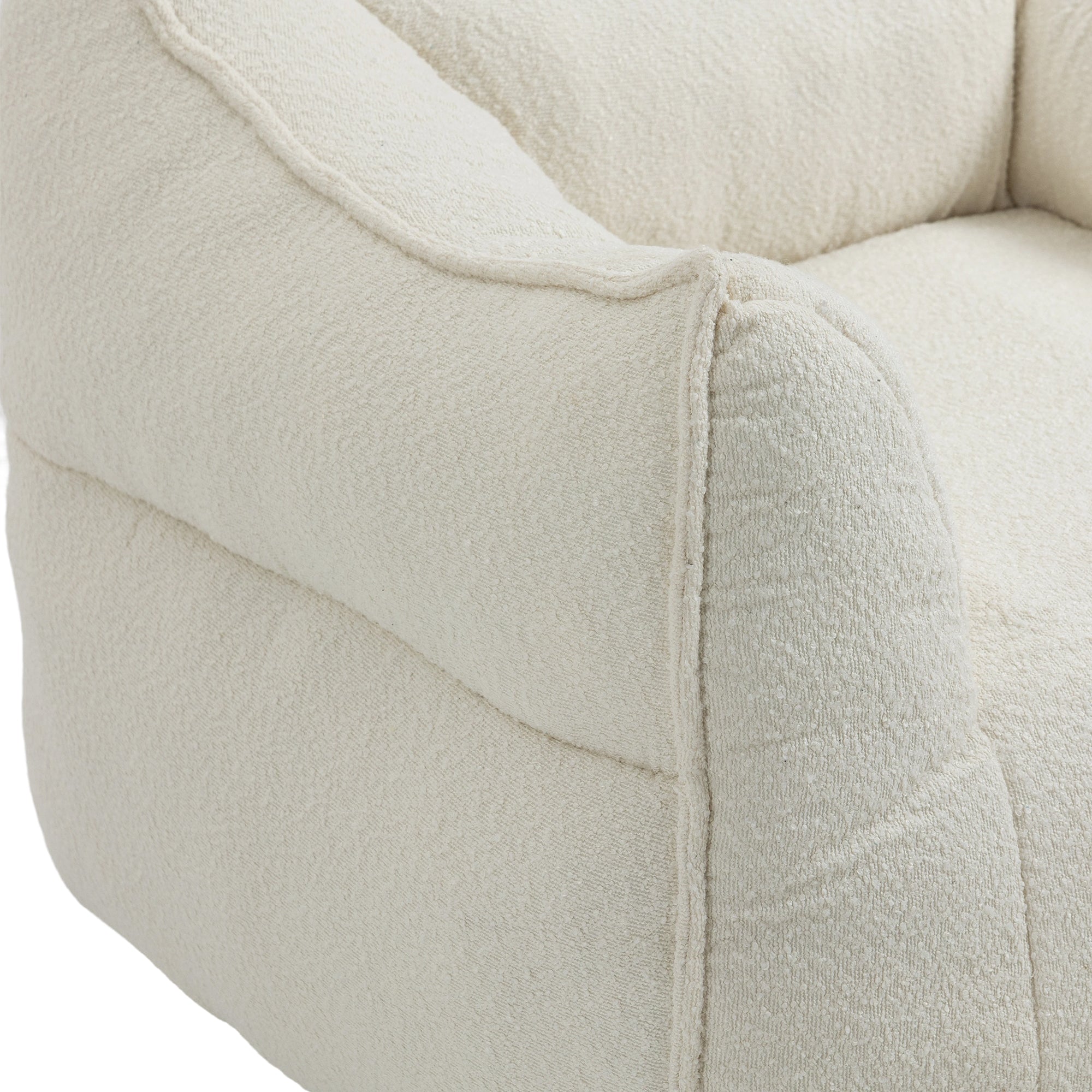 Modern High-Back  Beige Boucle Bean Bag Chair