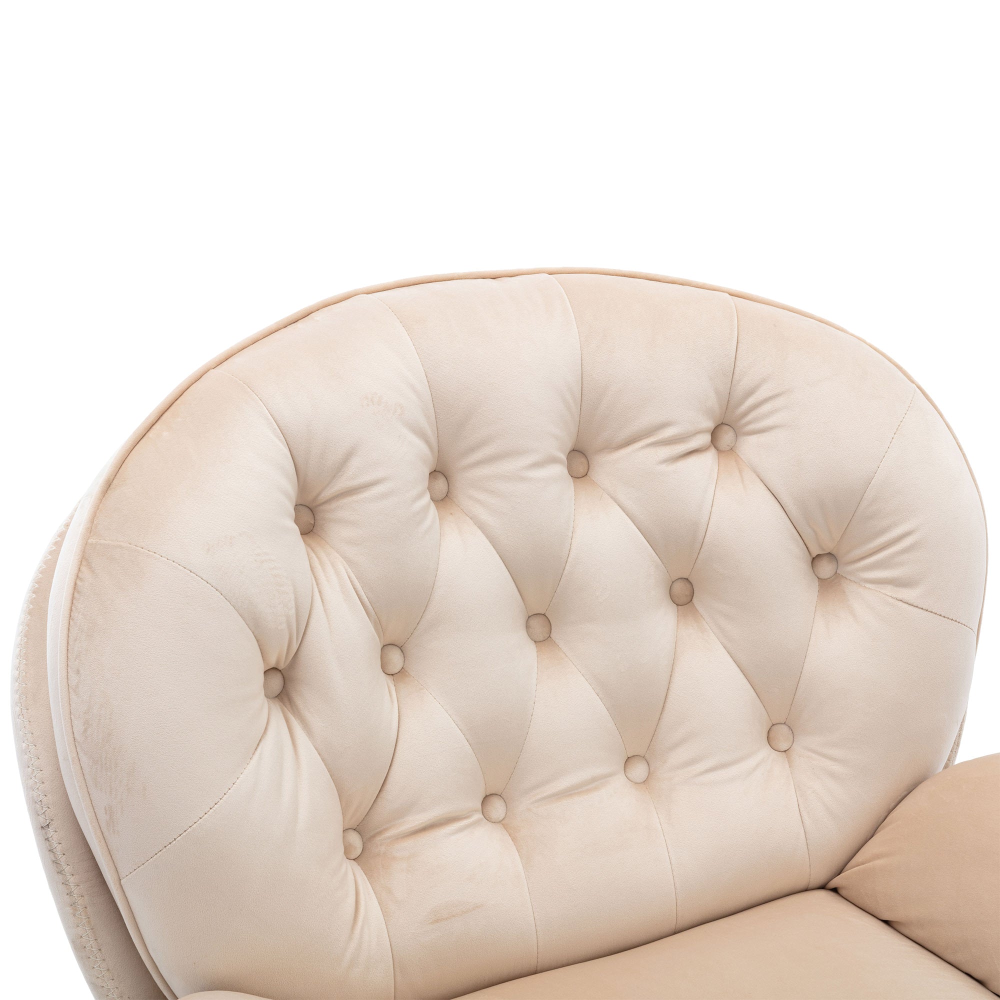 Beige Velvet Accent Chair with Ottoman and Metal Frame