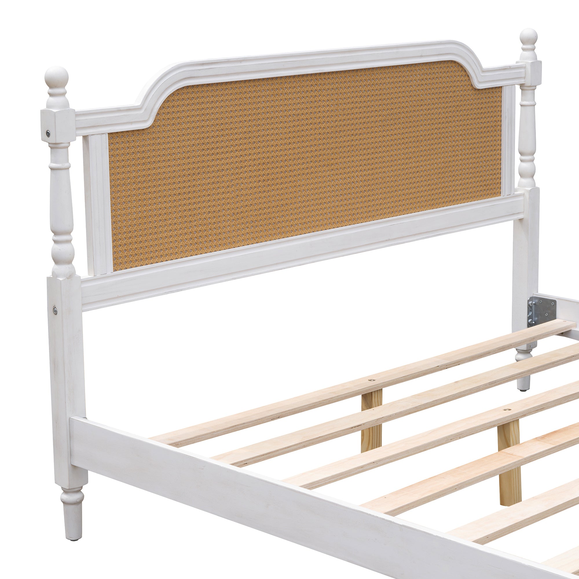 Queen Size Rattan Bed Frame in Antique White