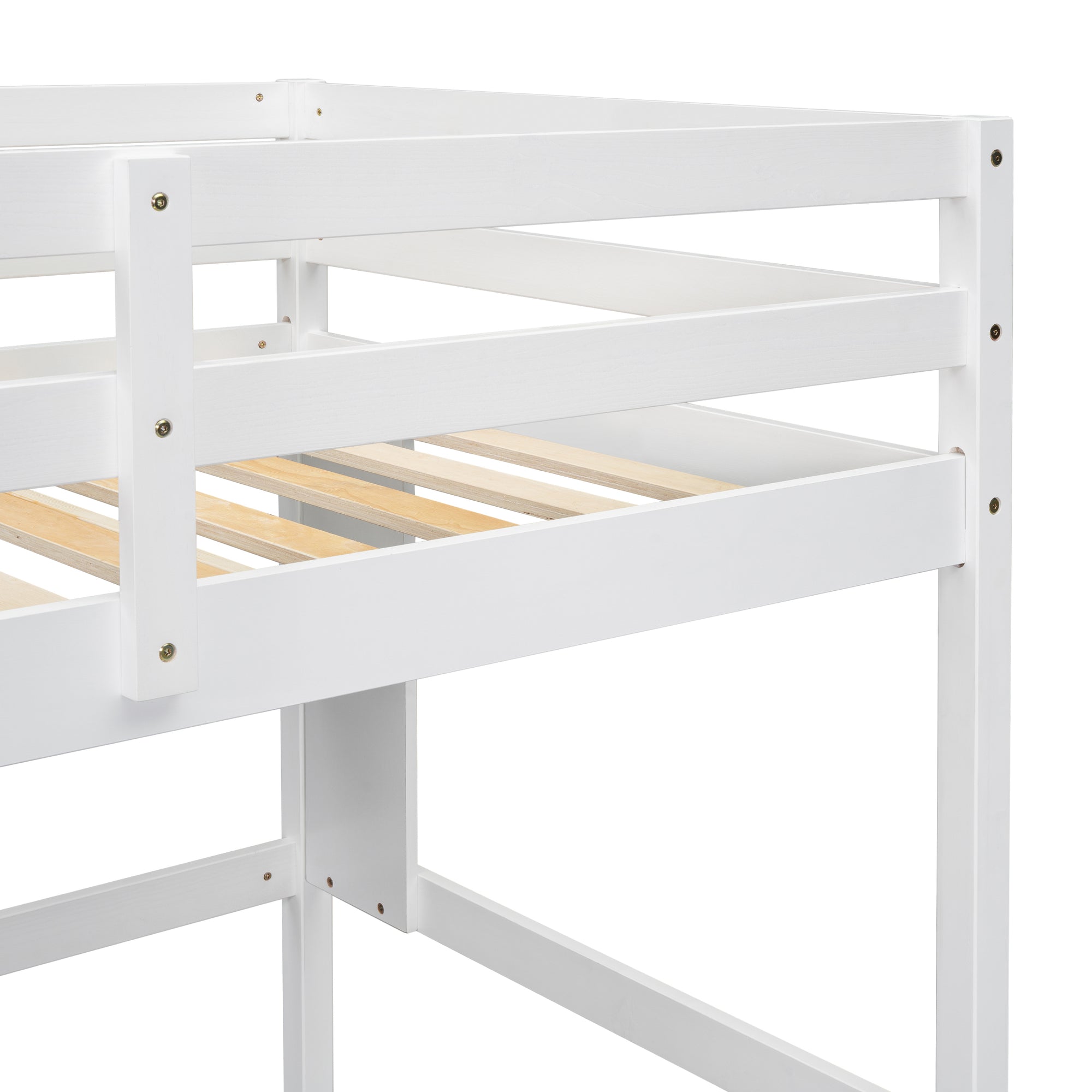 Twin Size Loft Bed For Kids with Desk, Shelves, Safety Guardrail & Ladder