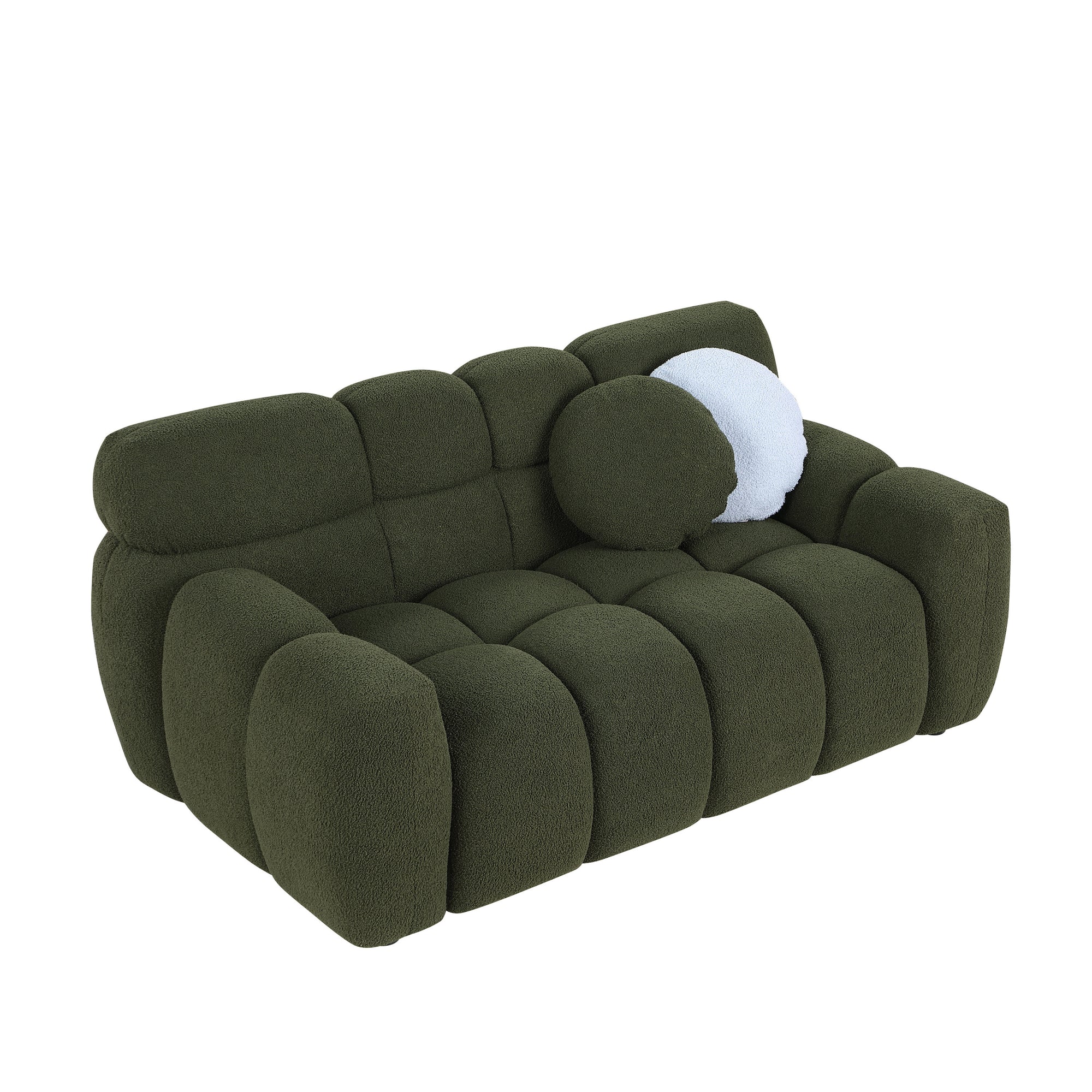 Olive Green Boucle Rolled Arm Split Back Marshmallow Sofa