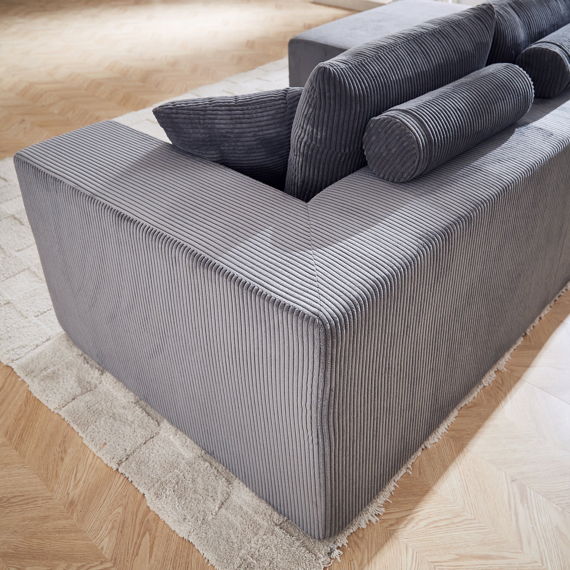 3-Seater Modular Corduroy Sofa In Gray Flexible Configuration