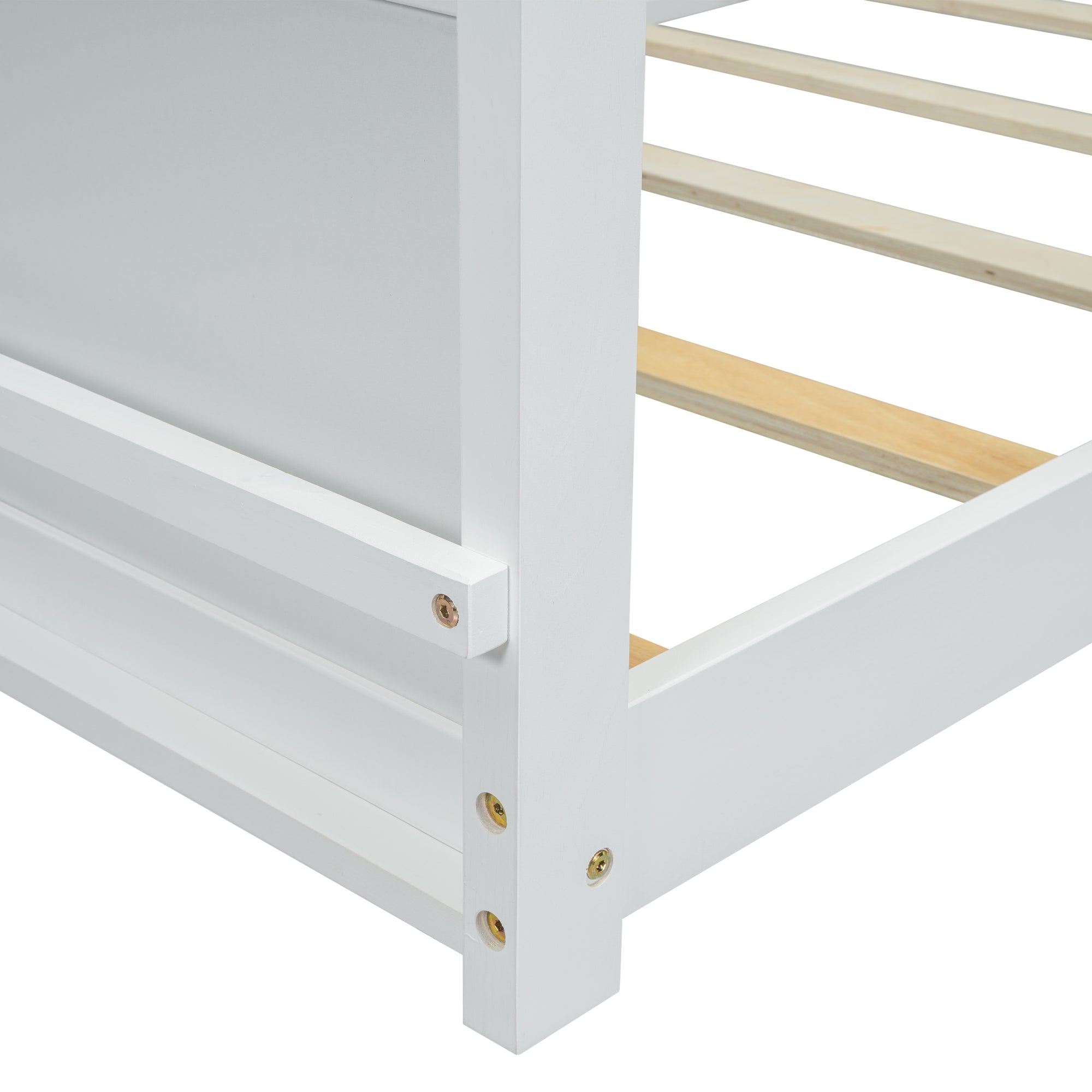 White Twin Toddler Floor Platform Bed with Built-in Book Storage Rack