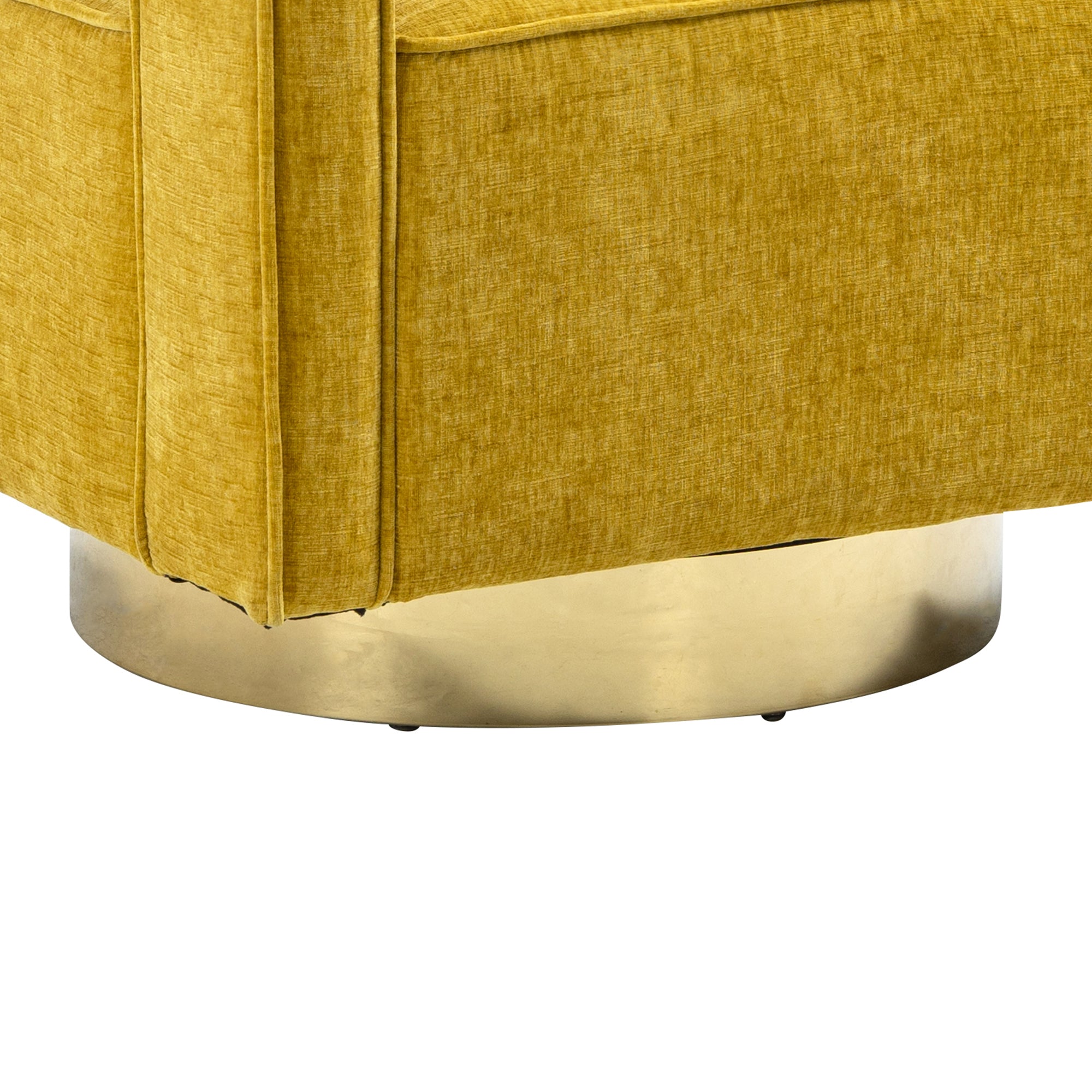 Open Back Mustard Chenille Swivel Accent Chair With Gold Stainless Steel Base