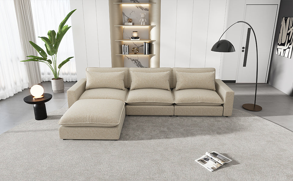 Lisbon Sectional Sofa with Movable Ottoman in Beige