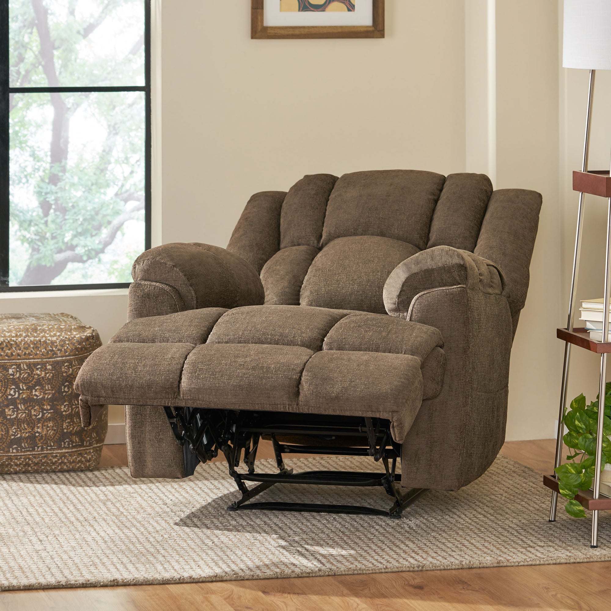 Power Recliner With Lumbar Heat & Massage Power In Brown Fabric