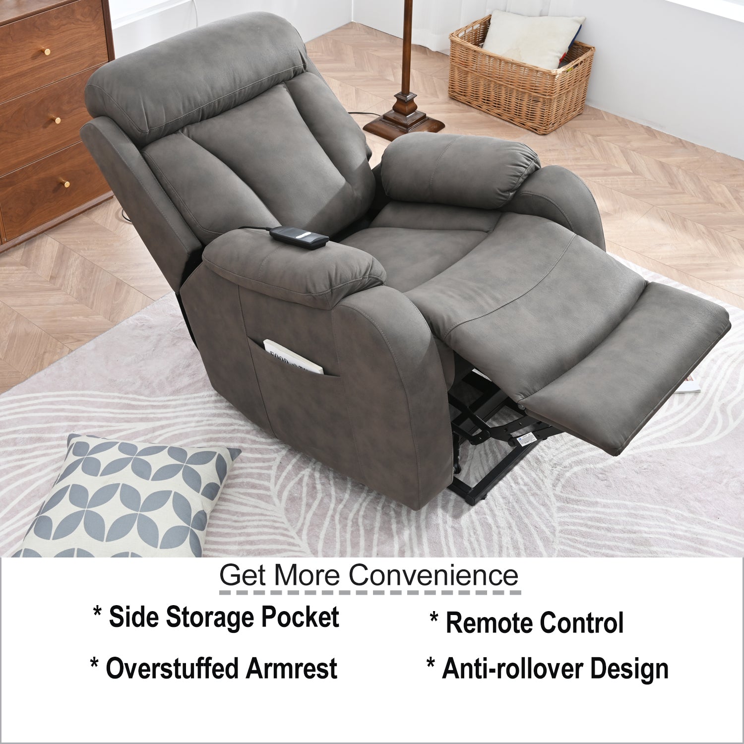 Dark Gray Power Lift Recliner Chair With Wood Frame