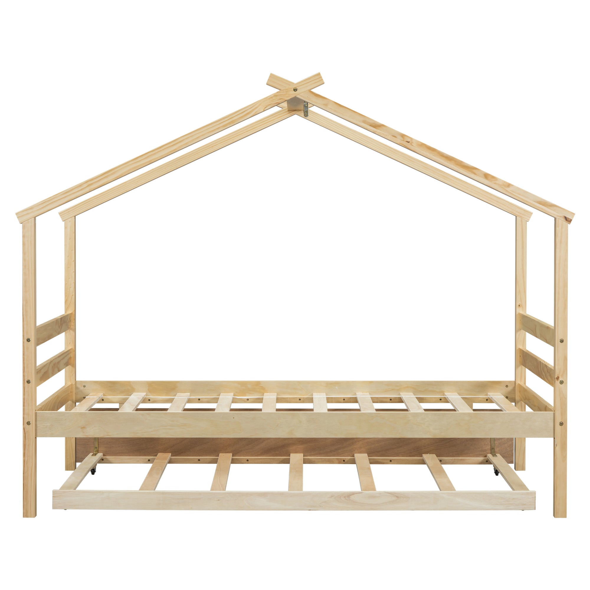 Natural Finish Twin House-Shaped Bed with Trundle