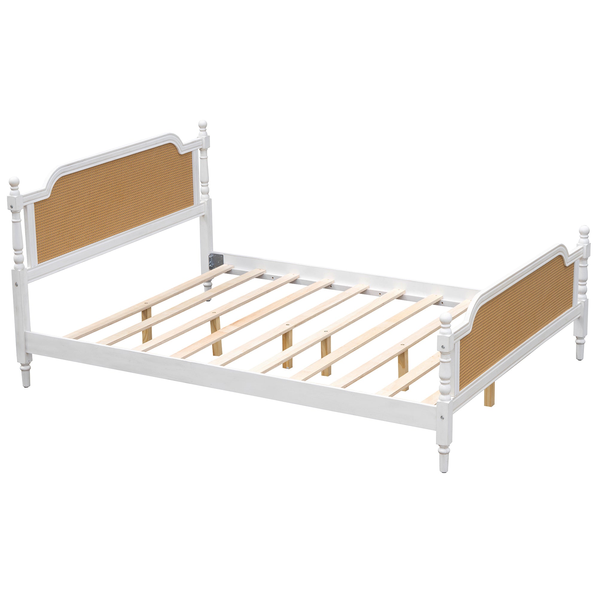 Queen Size Rattan Bed Frame in Antique White