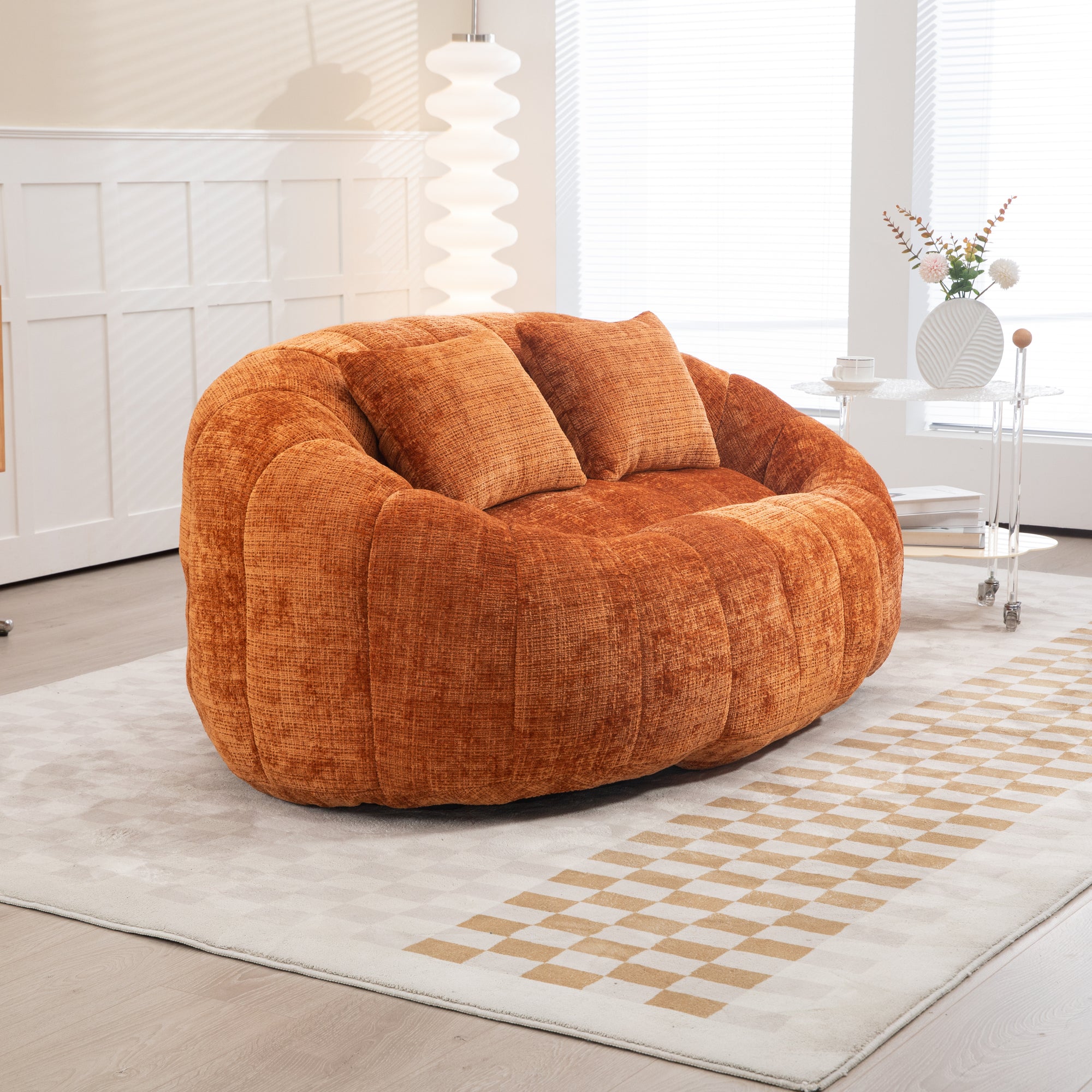 Comfortable High-Back Bean Bag Couch in Orange Chenille