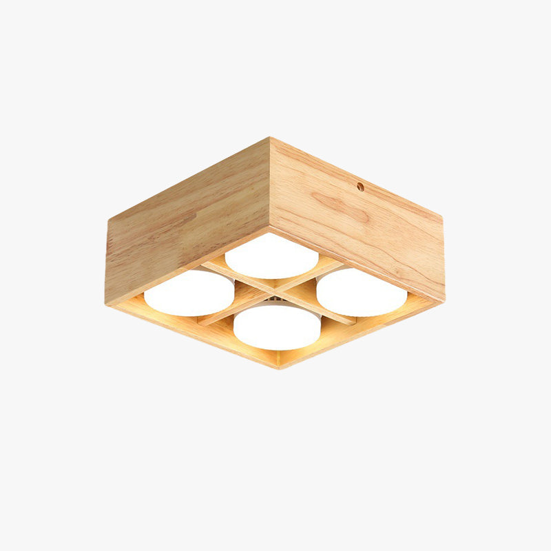 Wooden Flush Mount Ceiling Light with Three-Colour Change