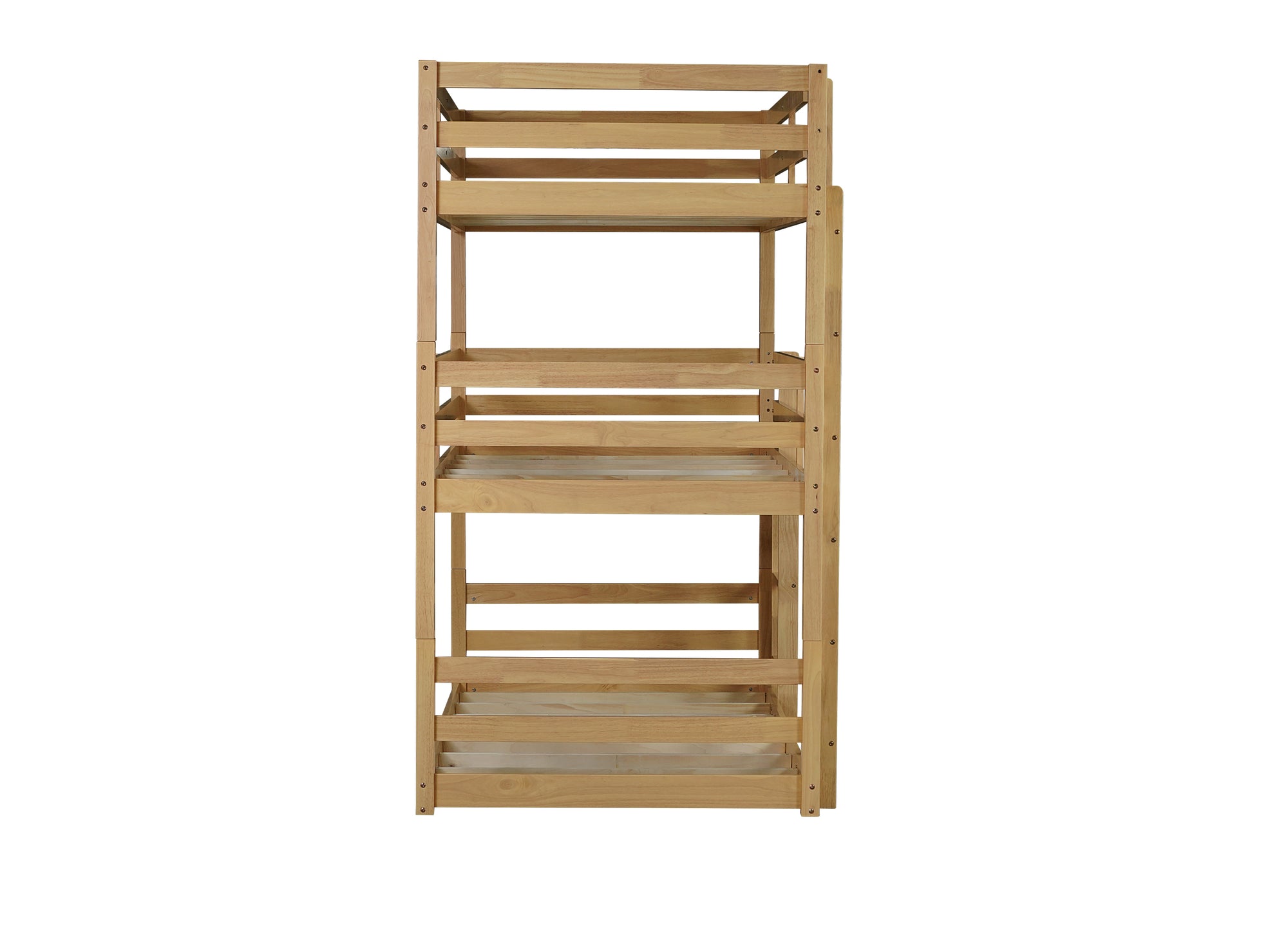 Triple Wood Bunk Bed with Two Built-in Ladders and Guardrails