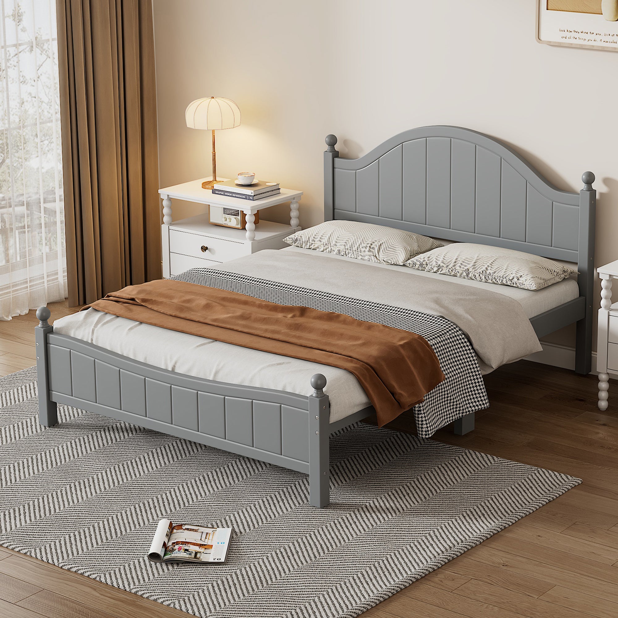 Full Size Solid Wood Gray Bed Frame