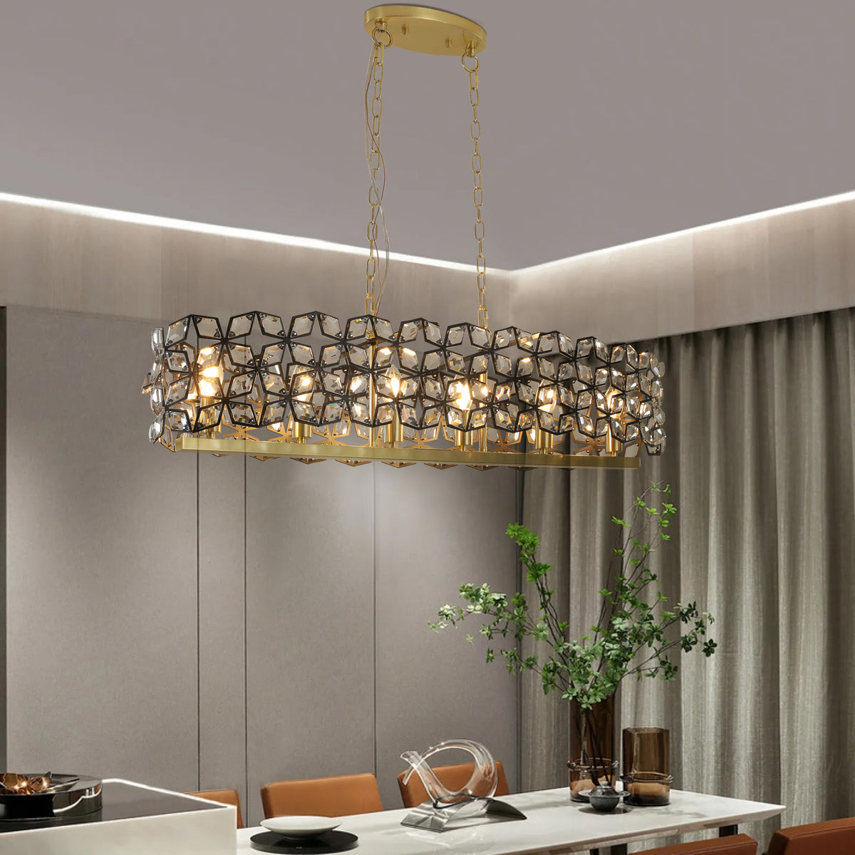 Aestin&#39;s Modern Champagne Gold Crystal Ceiling Chandelier