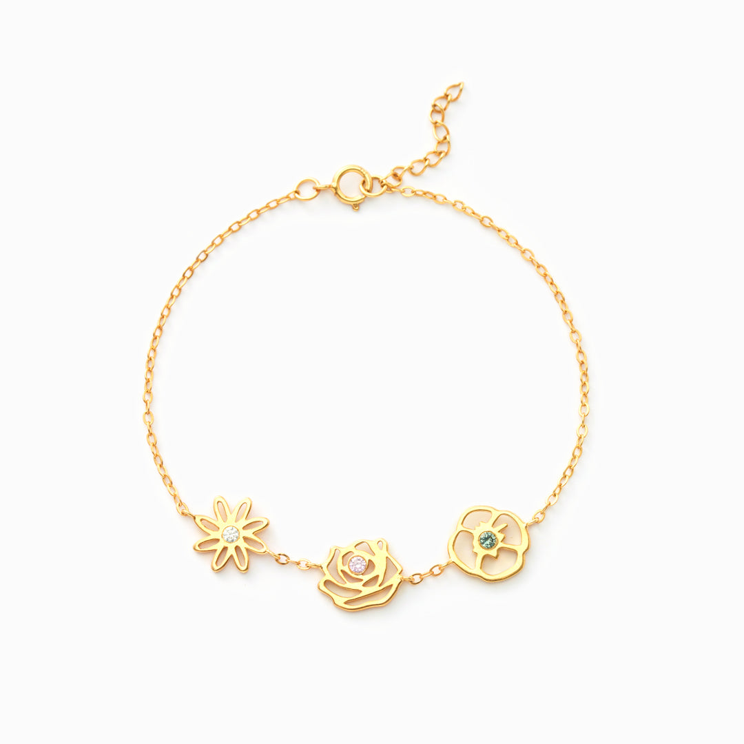 Dainty Birth Flower with Birthstone Bracelet