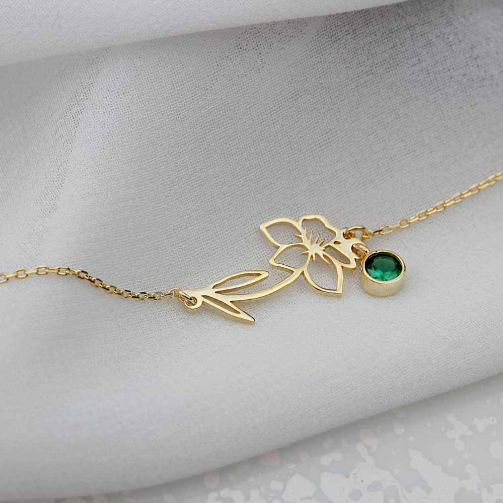 Birthday Flower Bracelet Birthstone and Flower Bracelet