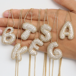 Load image into Gallery viewer, Chunky Bubble Diamond Dazzle Initial Necklaces
