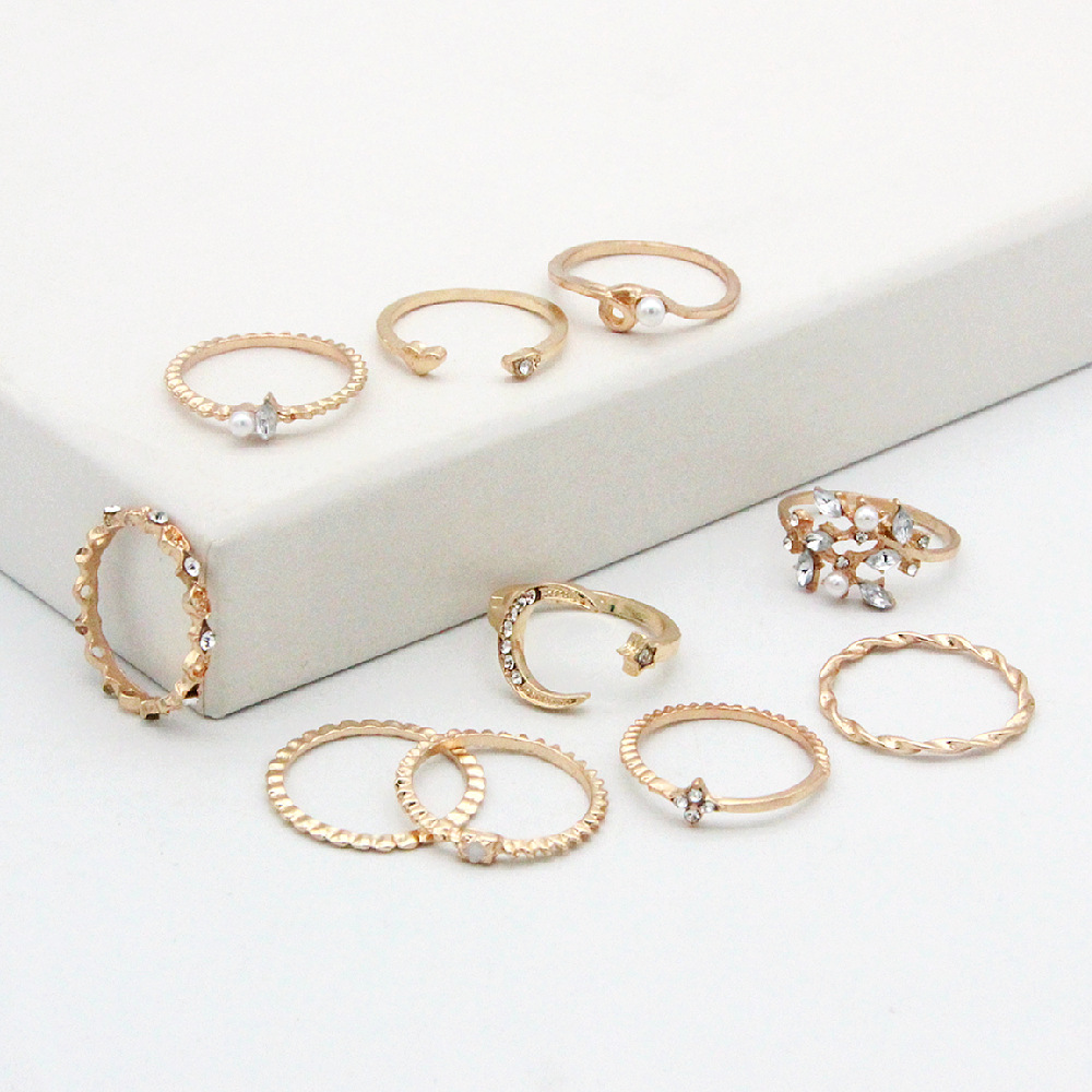 Moon and Star 10 Piece Fashion Ring Set