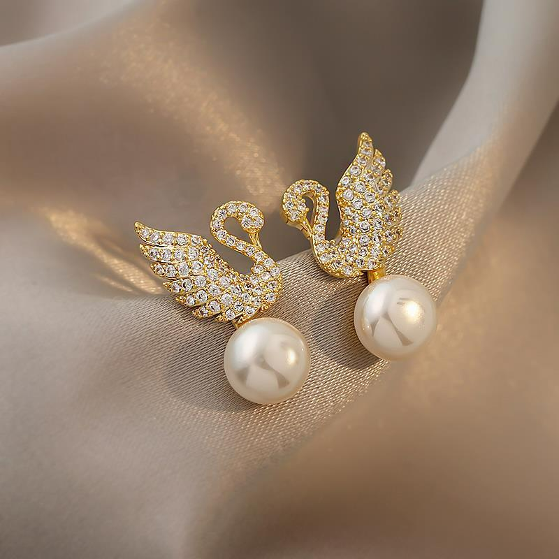 Swan Stud Earrings Pearl Swan Earrings