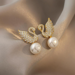 Load image into Gallery viewer, Swan Stud Earrings Pearl Swan Earrings
