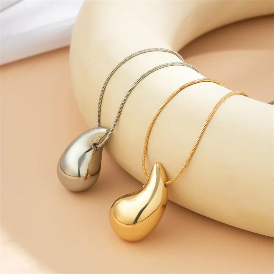 Oversized Waterdrop Necklace Gold Plated Teardrop Pendant