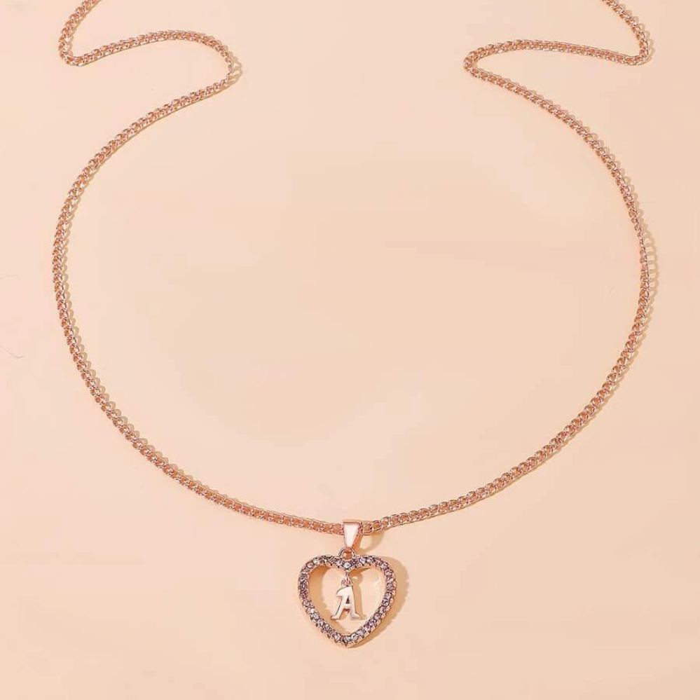 Crystal Initial Heart Necklace Heart Initial Pendant Necklace