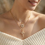 Load image into Gallery viewer, 2pc 14k Diamond Cross Crown &amp; Initial Necklace Set
