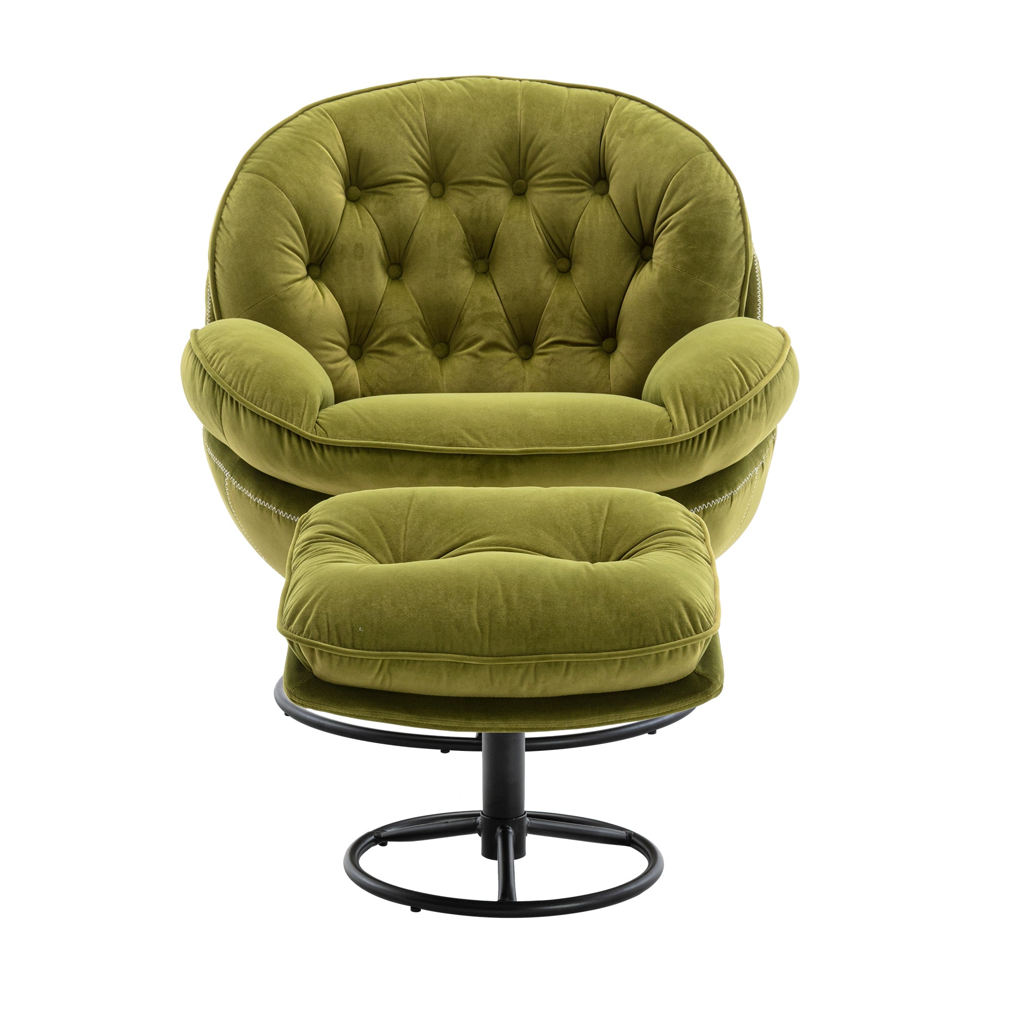 Jungle Green Velvet Upholstered Chair with Ottoman