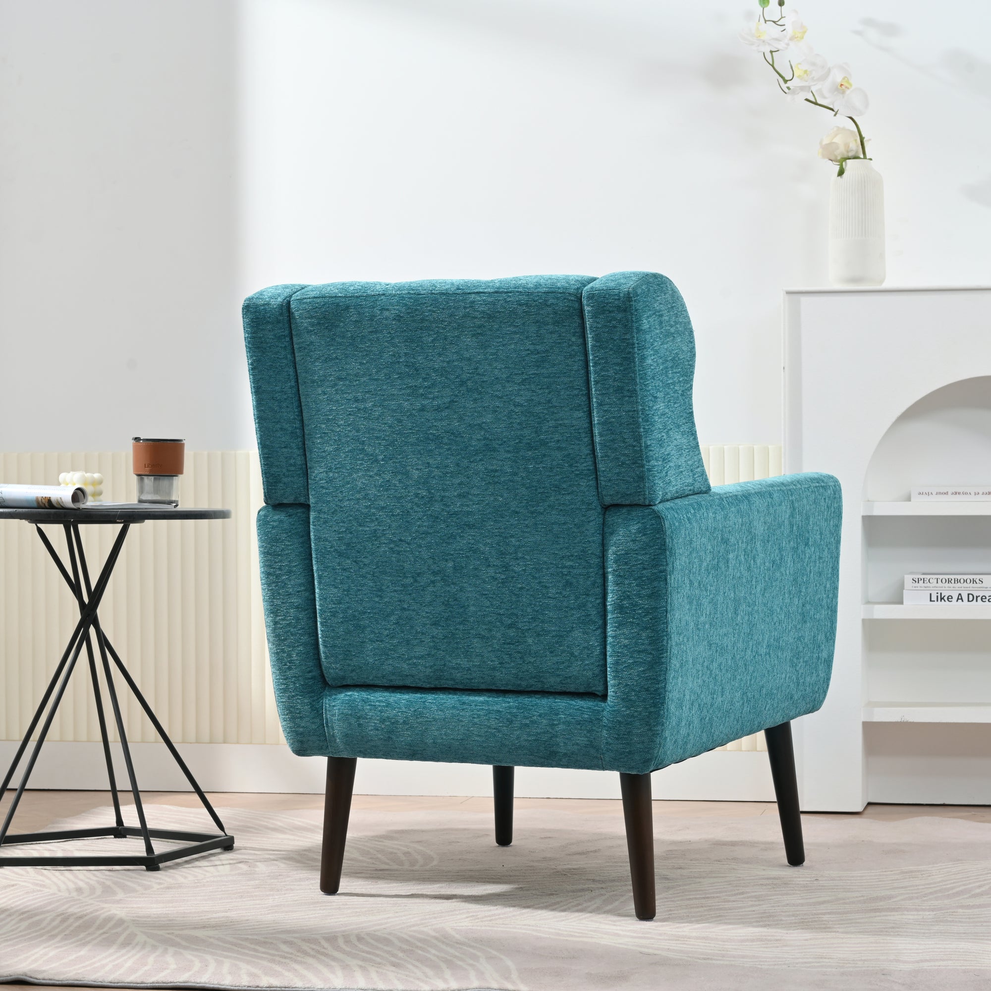 Modern Mid Century Accent Chair In Teal Chenille