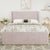 Pink Corduroy Upholstered King Size Bed With Winged Back Headboard