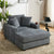 Blue-Gray Chenille Oversized Chaise Lounger with Built-In Charge Station & Cup Holders