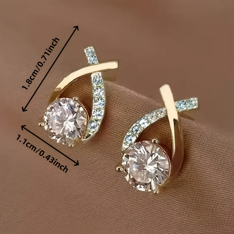 Elegant Zirconia Cross Stud Earrings in Gold
